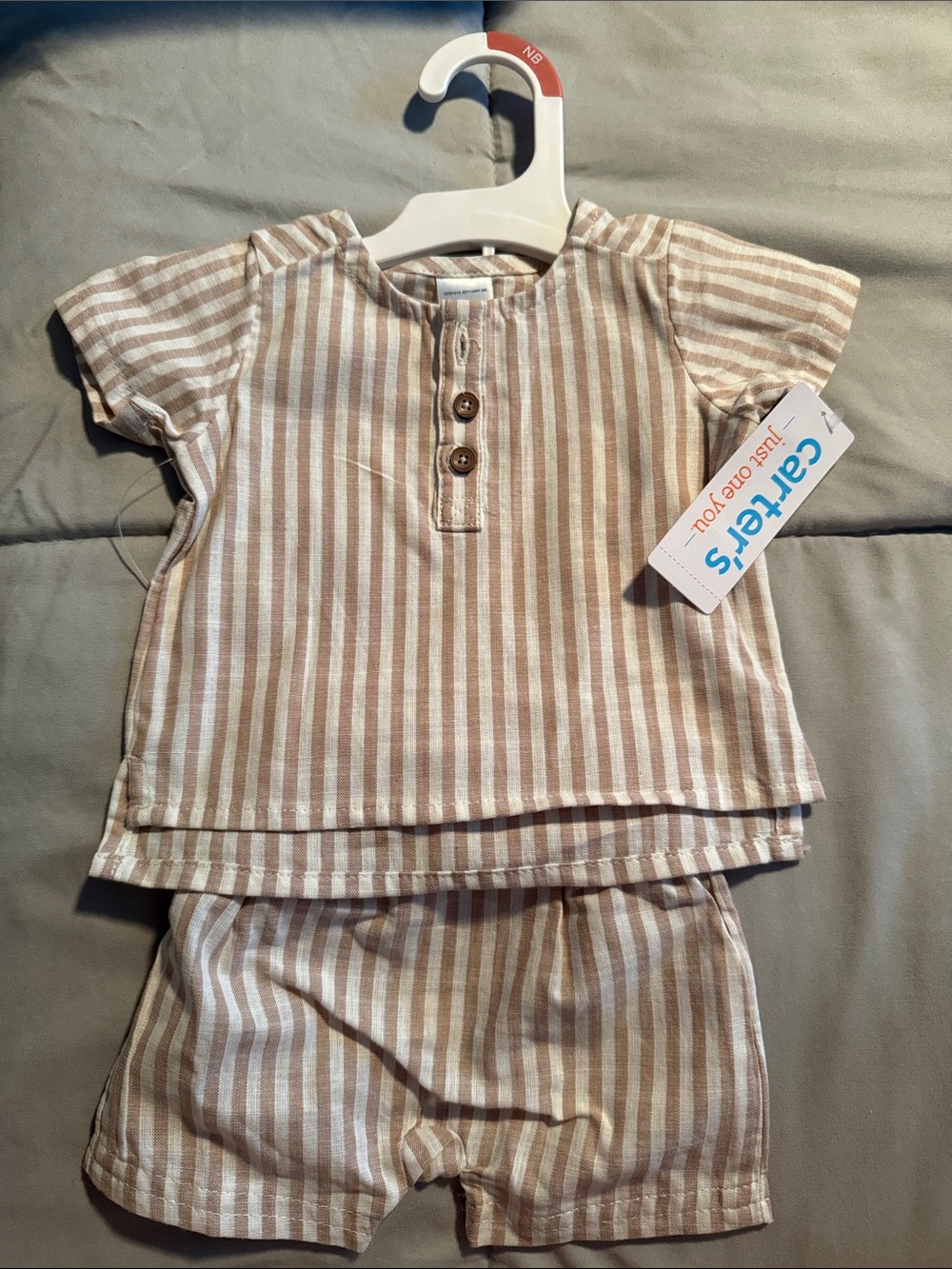Carter's Beige & White Striped Baby Top and Shorts Set